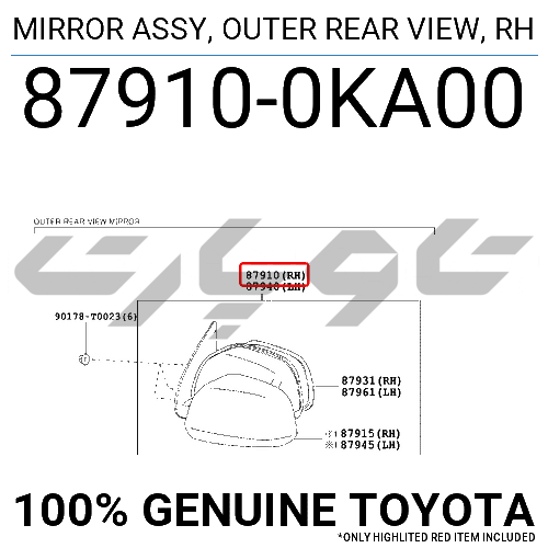 MIRROR ASSY, OUTER REAR VIEW, RH