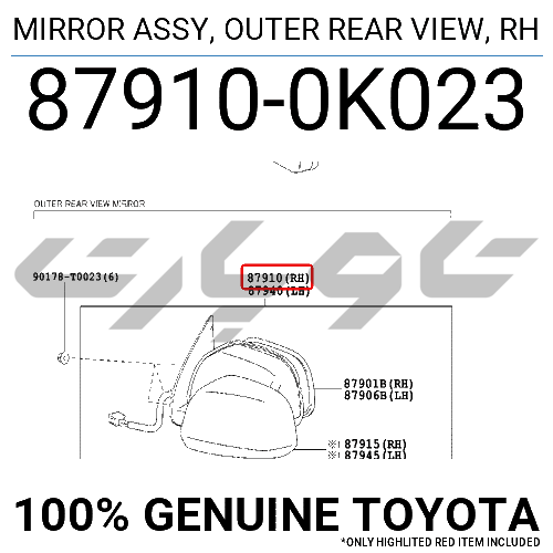 MIRROR ASSY, OUTER REAR VIEW, RH
